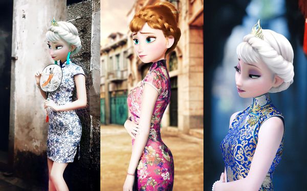 《冰雪奇缘》Elsa Anna穿上中国旗袍
